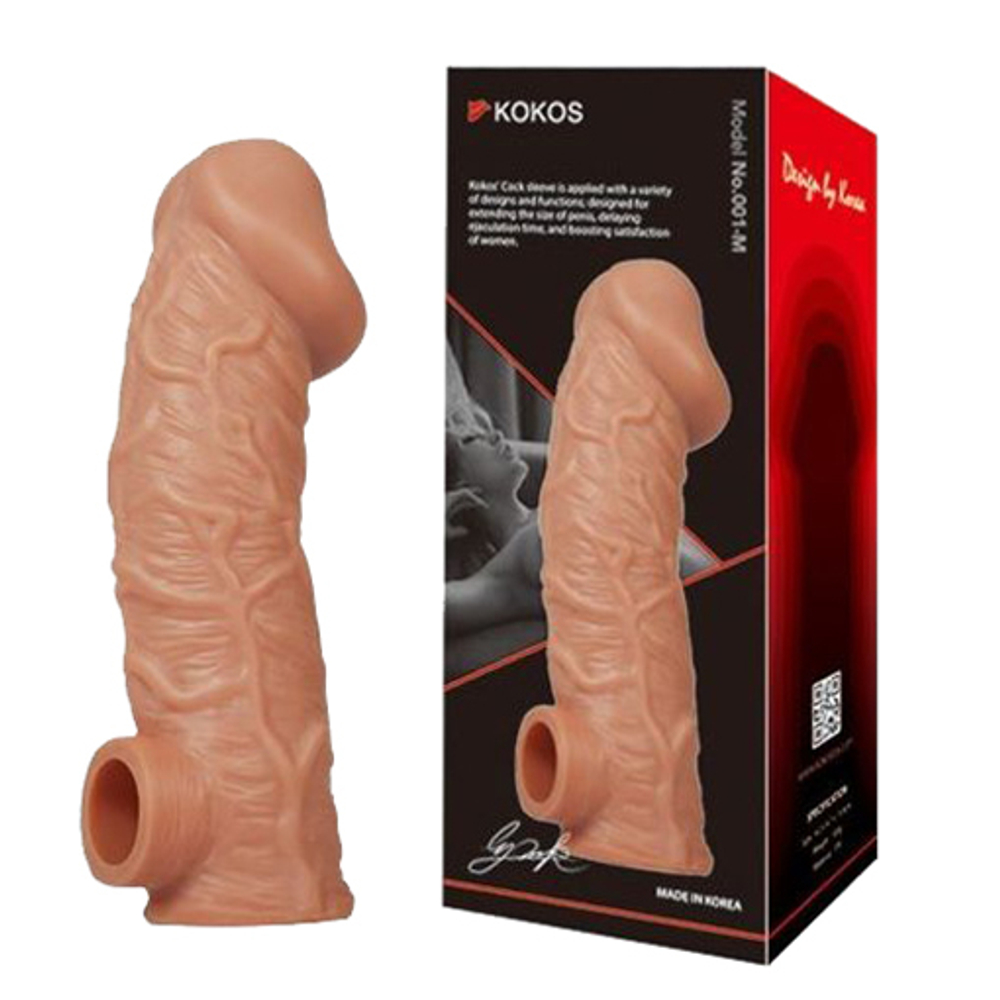 Телесная насадка на фаллос 15,6см с фиксацией мошонки Kokos Cock Sleeve 001 Size M