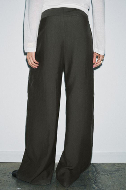 ZARA БРЮКИ WIDE-LEG С ЗАЩИПАМИ — ZW COLLECTION, ХАКИ