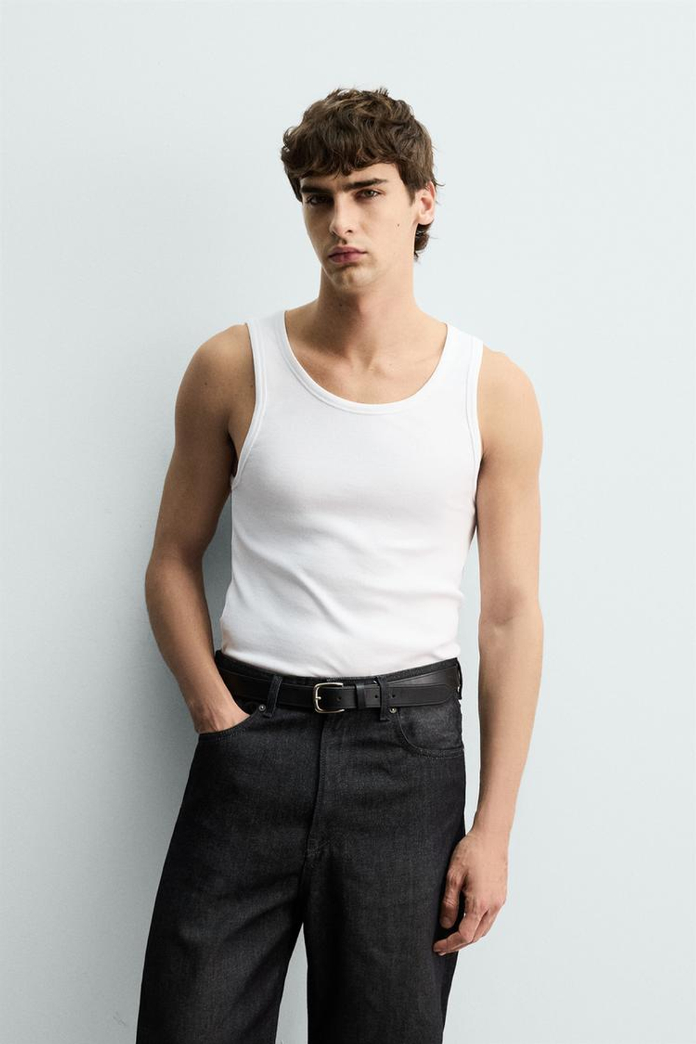 ZARA БАЗОВАЯ МАЙКА В РУБЧИК, БЕЛЫЙ