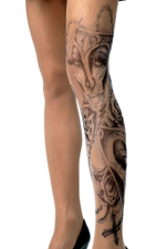 Колготки +size с принтом в виде разукрашенных масок (Размер: XL-XXL) (Цвет: бежевый)