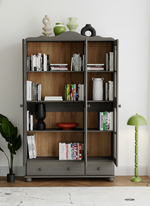 Шкаф с витриной Бритта из массива сосны, 3 двери, 113х32х186 см, эвкалипт