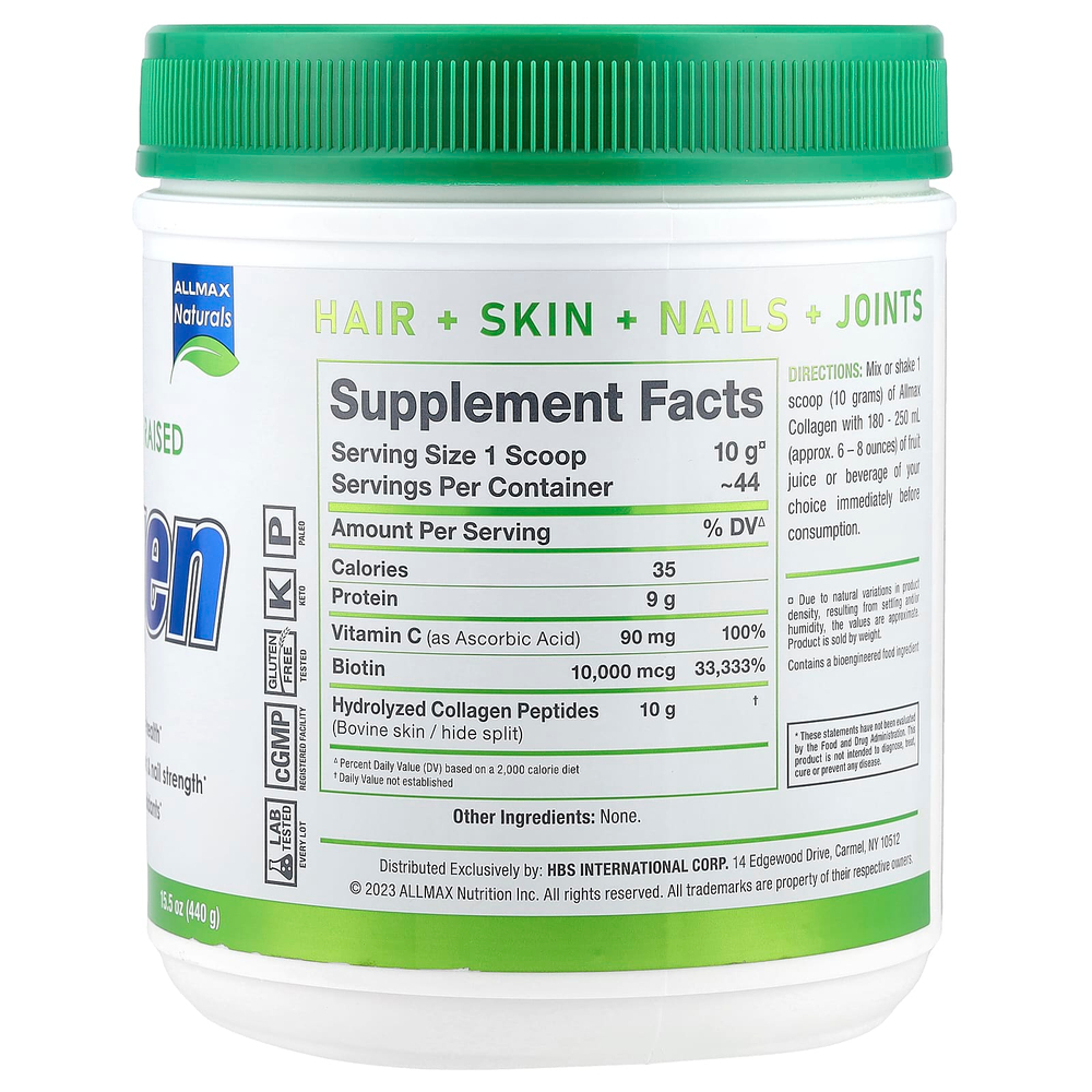 ALLMAX, Коллаген с биотином и витамином C, без добавок, 440 г (15,5 унции)