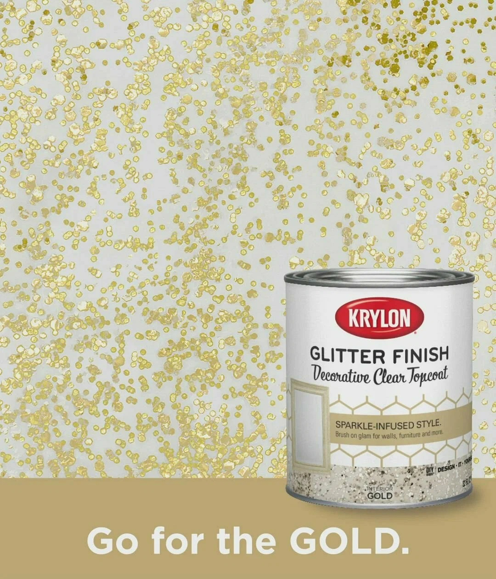 Краска Krylon Glitter Finish декоративное прозрачное покрытие с глиттером, золото 0,946л/серебро 0,946л