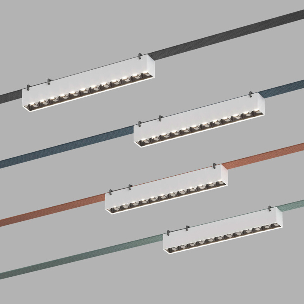 DK5570-WB Cветильник для трека-ремня Belty, серия Grill, со светодиодом, L323*W40*H45мм, 48V DC, 12W, RA90, 24°, 4000K, IP20, белый с черным, алюминий