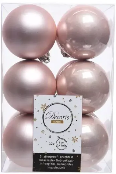 Набор пластиковых шаров Дивный 60 мм, нежно-розовый, 12 шт, Kaemingk (021924)