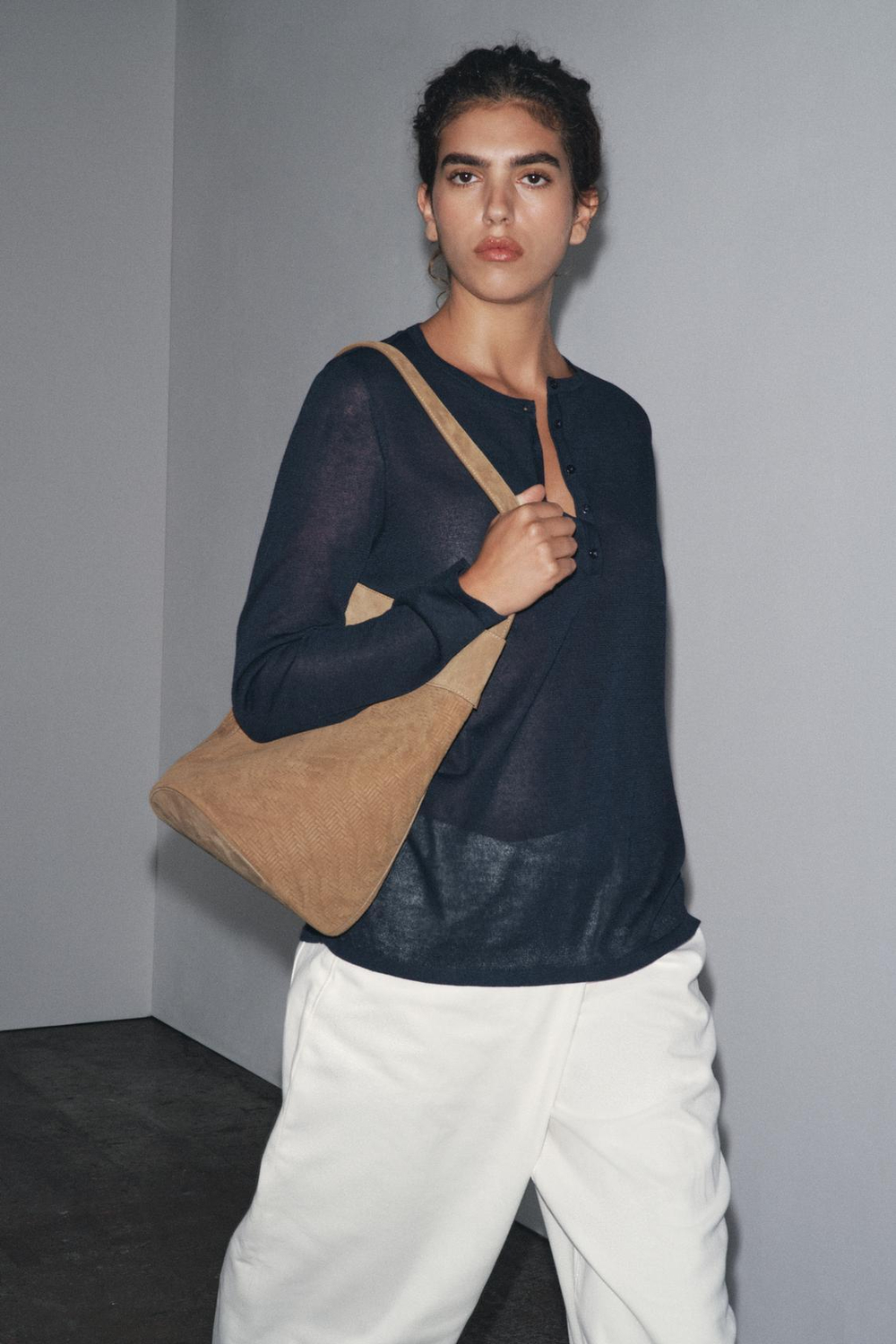 ZARA ОДНОТОННЫЙ ТРИКОТАЖНЫЙ ДЖЕМПЕР, МОРСКОЙ СИНИЙ