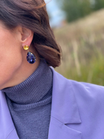 Серьги из двойных кристаллов, круг и капля, оттенок синий и желтый