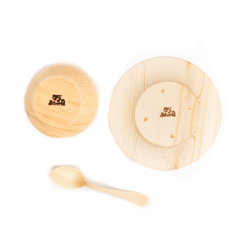 Деревянная пара для чая и ложка из древесины сибирского кедра. NC17