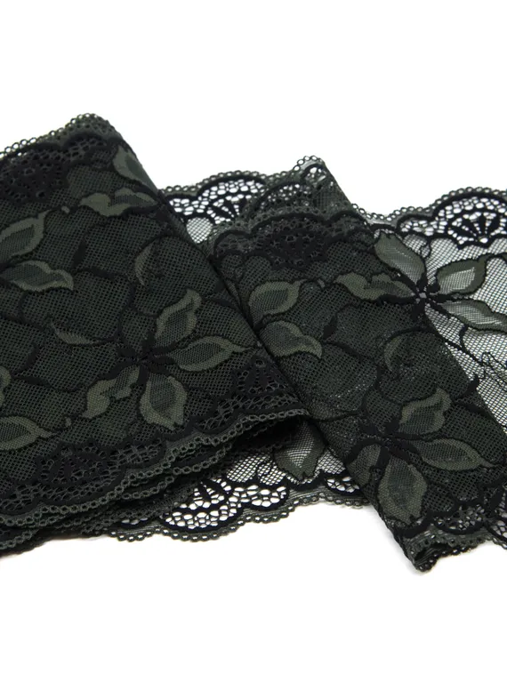 0455 Кружево эластичное 17 см, Италия, жасмин, хаки