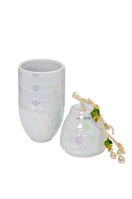 Ваза декоративная керамическая 16х12х30см Garda Decor перламутровая с крышкой