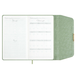 Ежедневник недатированный ESCALADA, А5, 160 л., арт. 70669/ 15 СТРАУС ОЛИВКОВЫЙ (кожзам: 126х211 мм, твёрдый переплёт, материал обложки: искусственная кожа "Страус"; способ крепления блока: ниткошвейный; декор: металлический шильд с декоративной мета