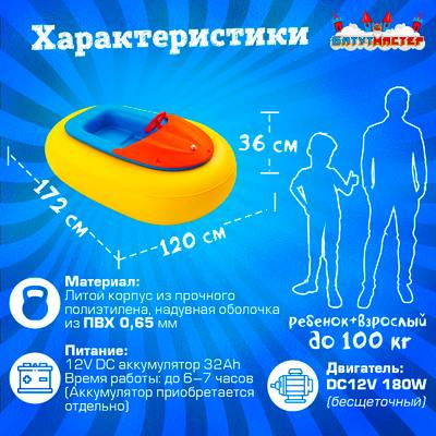 Электролодочка «Манго Оранж», взрослая, на часовом механизме, жёлтая 172×120×36 см