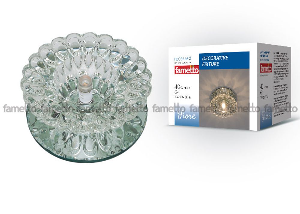 DLS-F124 G4 GLASSY/CLEAR Светильник декоративный встраиваемый ТМ Fametto, серия Fiore. Без лампы, цоколь G4.Основание стекло, цвет зеркальный. Отд