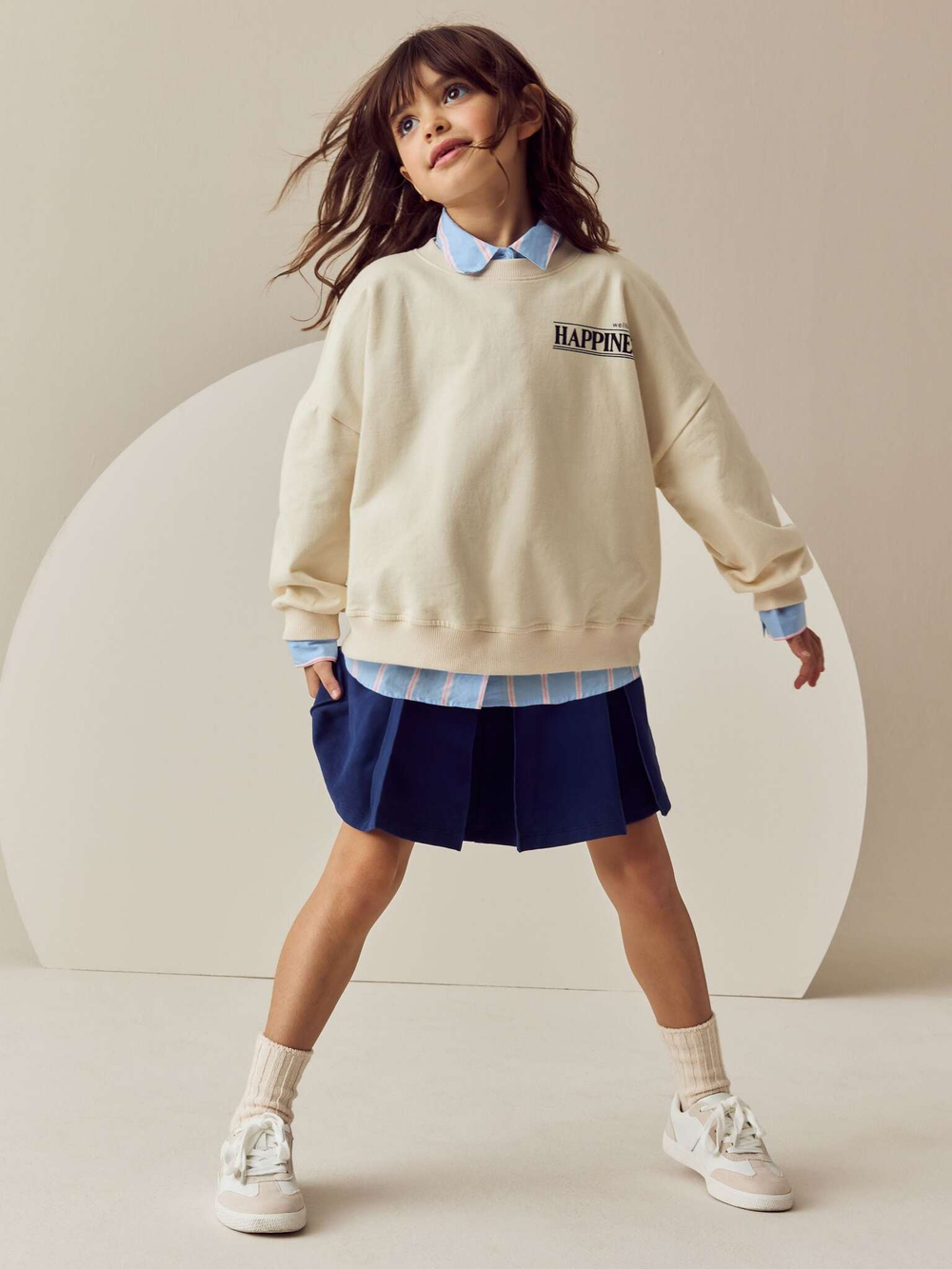 Толстовка и юбка в комплекте для девочки Next E45-365, Бежевый, Синий