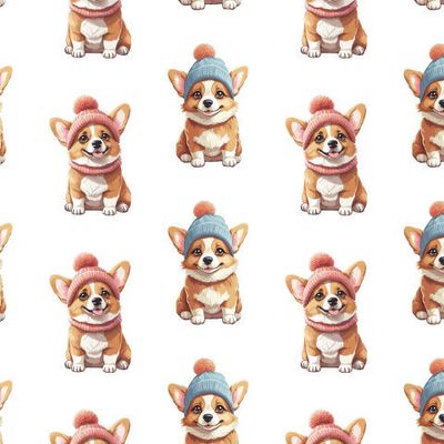 Собака породы корги в шапке