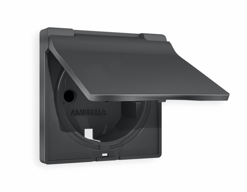 AP9080 Лицевая панель ALFA (Графит Мягкое касание) для электрической розетки с/з со шторками и крышкой IP44 QUANT