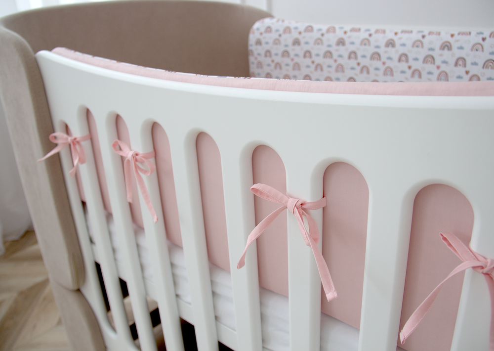 Мягкие бортики для кроватки KIDI soft "Милая радуга" (розовый, сатин)