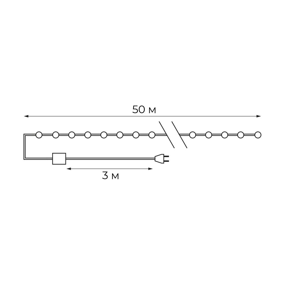 ULD-S5000-500-DGA WARM WHITE IP20 DEW Гирлянда светодиодная Роса. 50м. 500 светодиодов. Теплый белый свет. Провод зеленый. ТМ Uniel