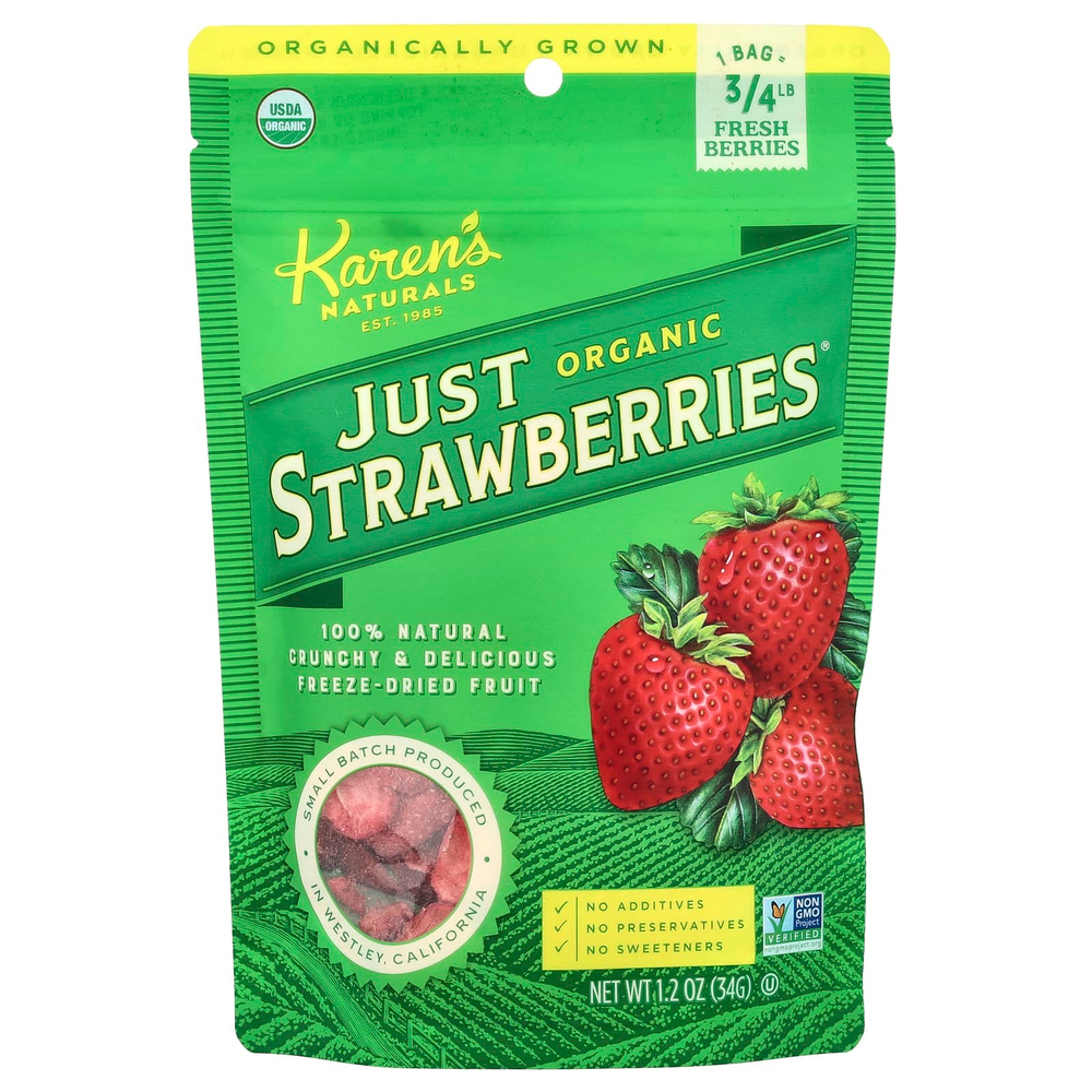 Karen's Naturals, Органическая высушенная клубника, 1.2 унций (34 г)