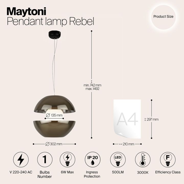 Подвесной светодиодный светильник Maytoni Rebel MOD322PL-L6G3K
