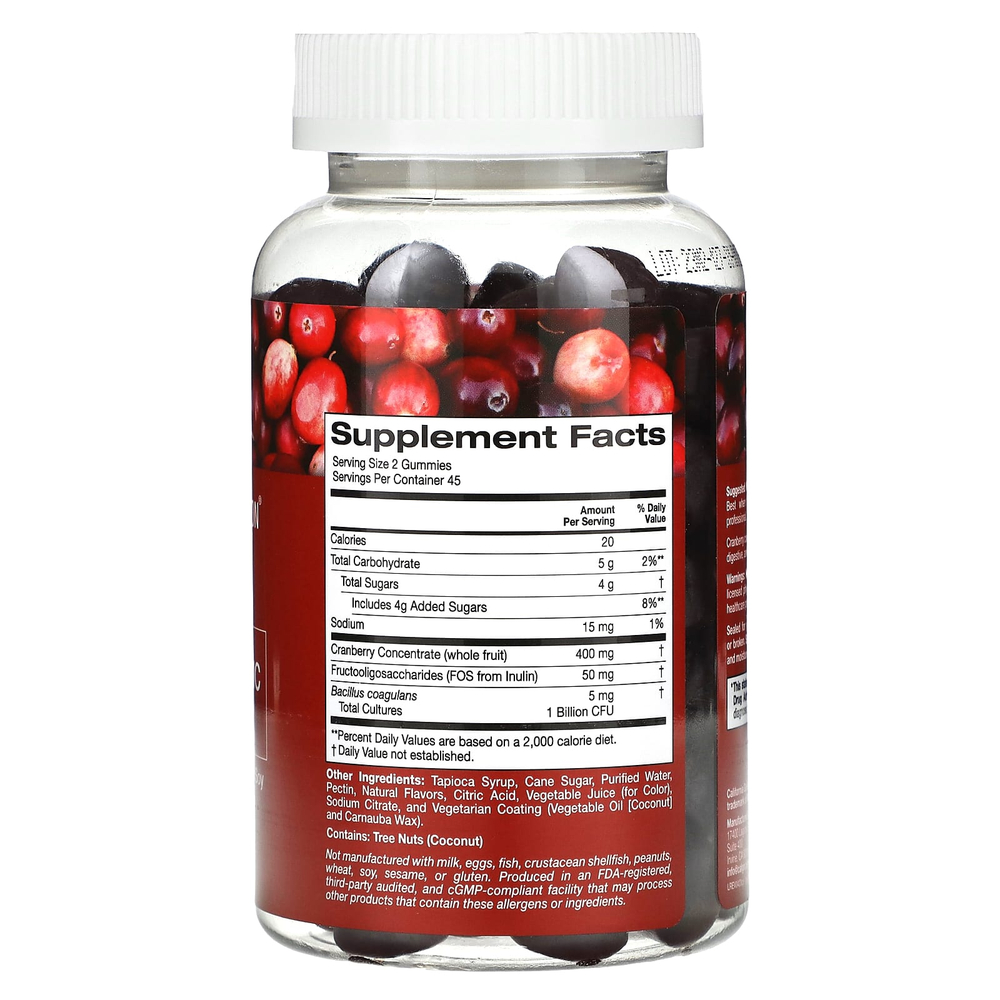 California Gold Nutrition, клюква и пробиотики в жевательных таблетках, с концентратом клюквы, фруктоолигосахаридами и бактериями бациллус коагуланс, с натуральным вкусом клюквы, 90 вегетарианских жевательных таблеток