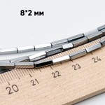 Гематит Брусок бусины (имитация), цвет серебристый, размер около 8*2 мм, цена за 23-24 шт (1/2 нити)