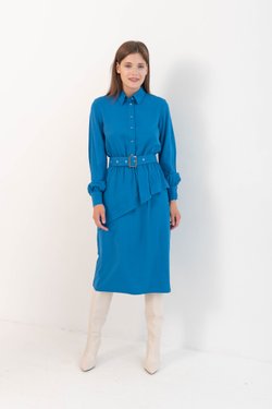 Платье синее с баской из вискозы