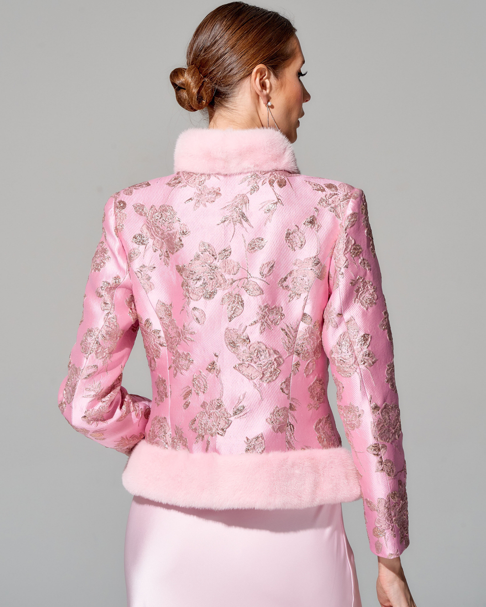 Жакет "Людмила" из премиального жаккарда с меховой отделкой