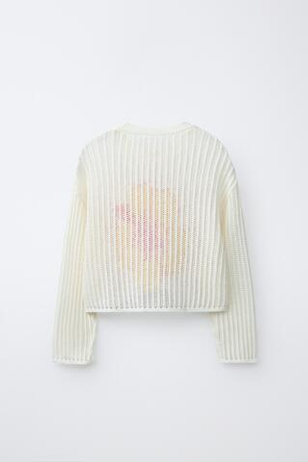 ZARA СВИТЕР С ЦВЕТКОМ ГИБИСКУСА, ЭКРЮ