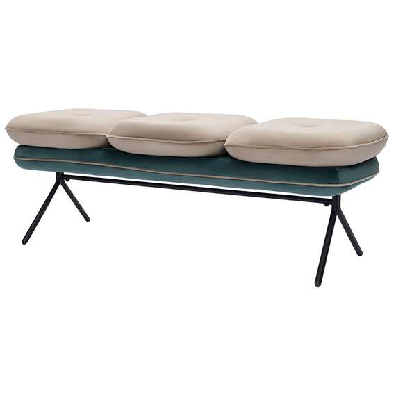 Банкетка Pea, велюр, бежевая/сине-зеленая