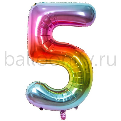 Шар ЦИФРА 5 Радуга металлик 40" 102 см