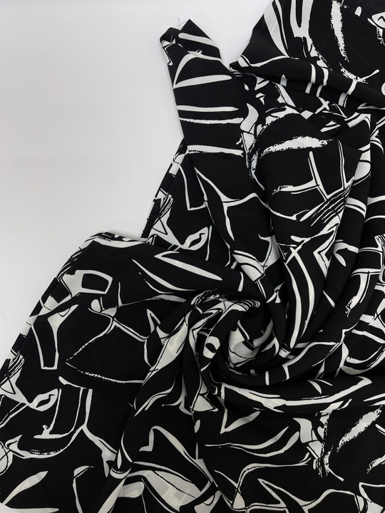 Шифон принт, линии белые на черном Stacy