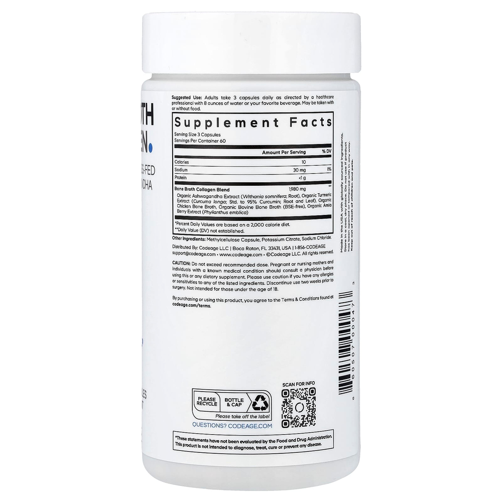 Codeage, Bone Broth Collagen, 180 растительных капсул