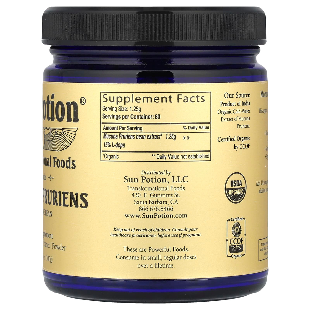 Sun Potion, Органический порошок мукуны жгучей, 100 г (3,5 унции)