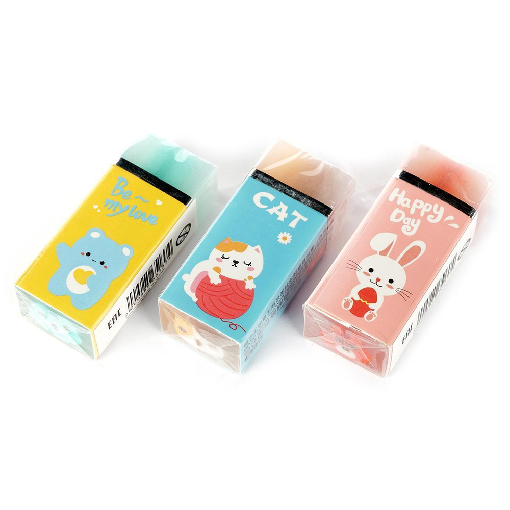 Ластик "Животные" в картонном держателе, 2*5*1,5см, 3 вида микс