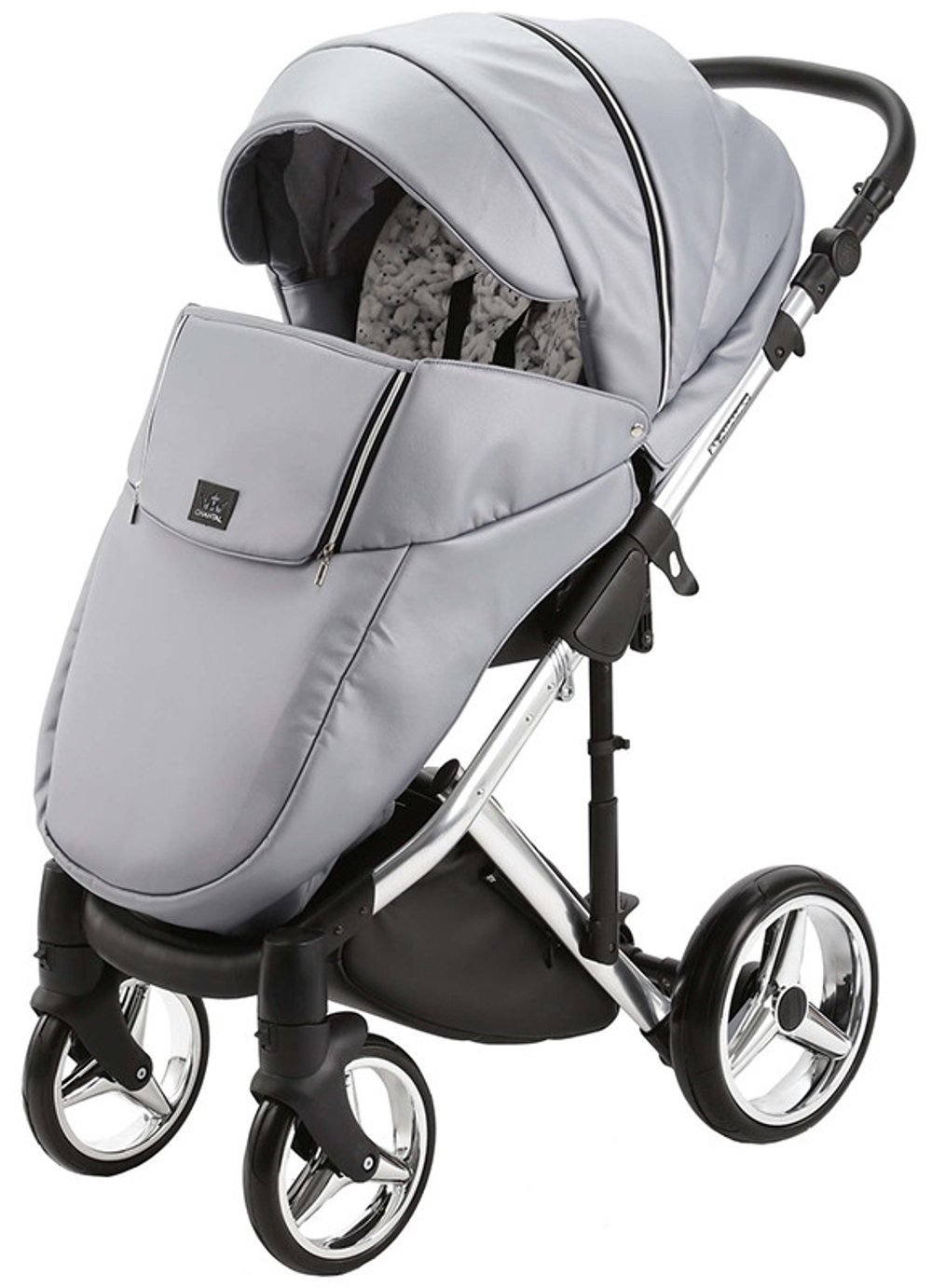 Детская коляска Adamex Chantal Special Edition Deluxe 3 в 1 C102 (СЕР.ПЕРЛ.КОЖА ХРОМ.РАМА)