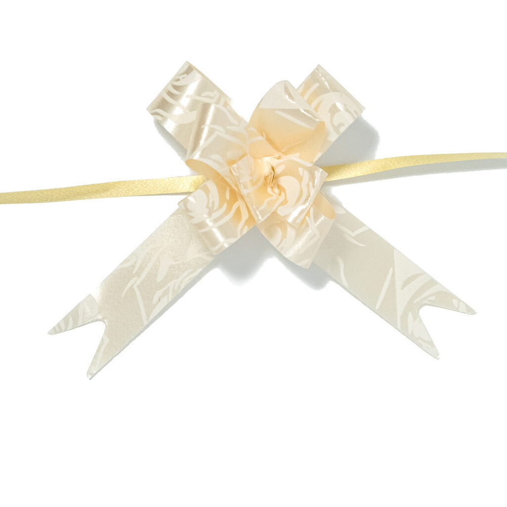 Бант подарочный затягивающийся 4см*10мм, 20см, рисунок ассорти, ПЕРСИК 10шт/уп