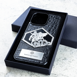 Эксклюзивный Премиум чехол для iPhone Георгий Победоносец - Euphoria HM Premium - натуральная кожа ювелирный сплав