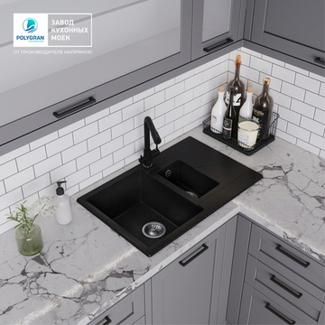 Мойка POLYGRAN BRIG-770 черный №16, смеситель DORADO черный №16