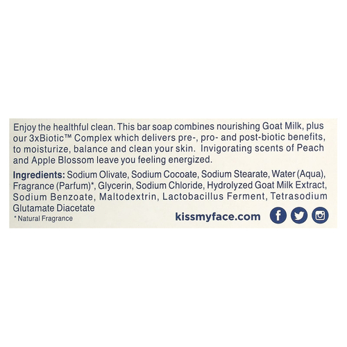 Kiss My Face, кусковое мыло с козьим молоком, персик и цветы яблони, 142 г (5 унций)