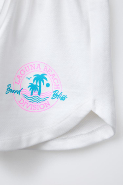 ZARA ШОРТЫ ИЗ МЯГКОЙ ТКАНИ С ПРИНТОМ, ЖЕЛТОВАТО-БЕЛЫЙ