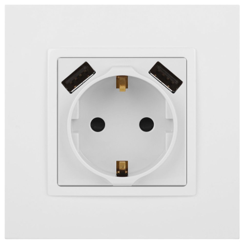 Розетка ЭРА Elegance 14-4109-01 2P+E 16A-250В со шторками с 2xUSB 5В-3А белый | Эра Elegance