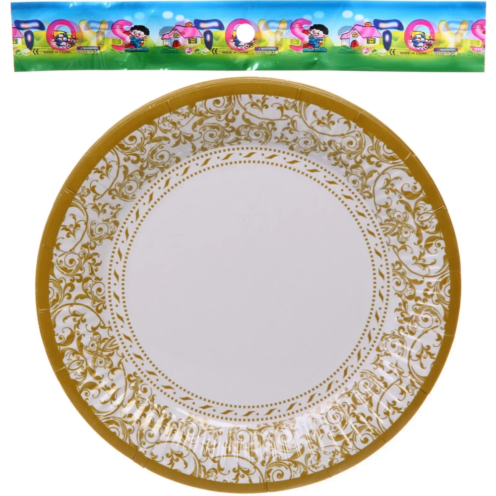 Тарелка бумажная 18 см в наборе 10 шт «Орнамент», золото