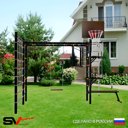 Уличная шведская стенка Sv Sport рукоход с комплектом турник прямой У5364К (Турник/Брусья/Стойка/Скамья/Деревянные/Щит баскет/Канат/кольца/лестница/Сетка)