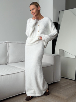 Комплект вязаный, пушистый, длинная юбка и кардиган