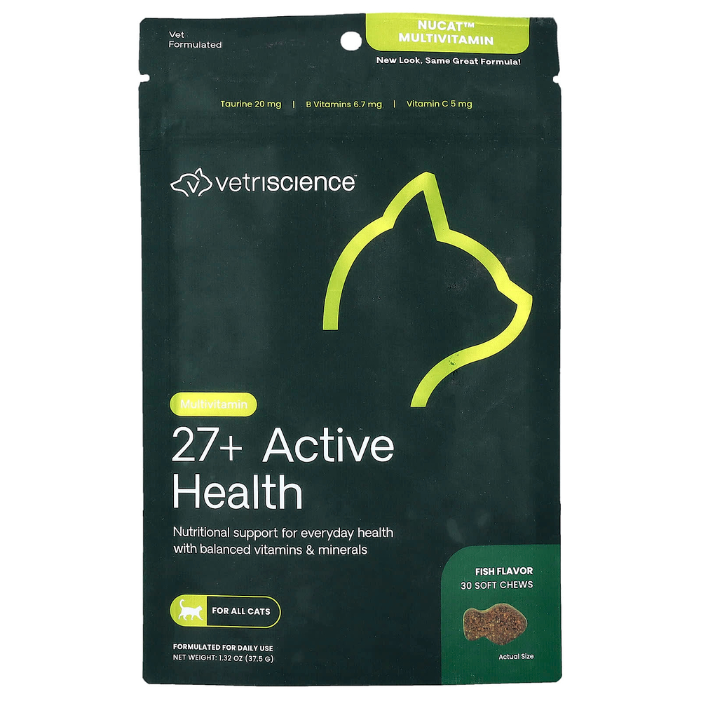 VetriScience, NuCat™, мультивитамины для всех кошек, со вкусом рыбы, 30 жевательных таблеток, 37,5 г (1,32 унции)