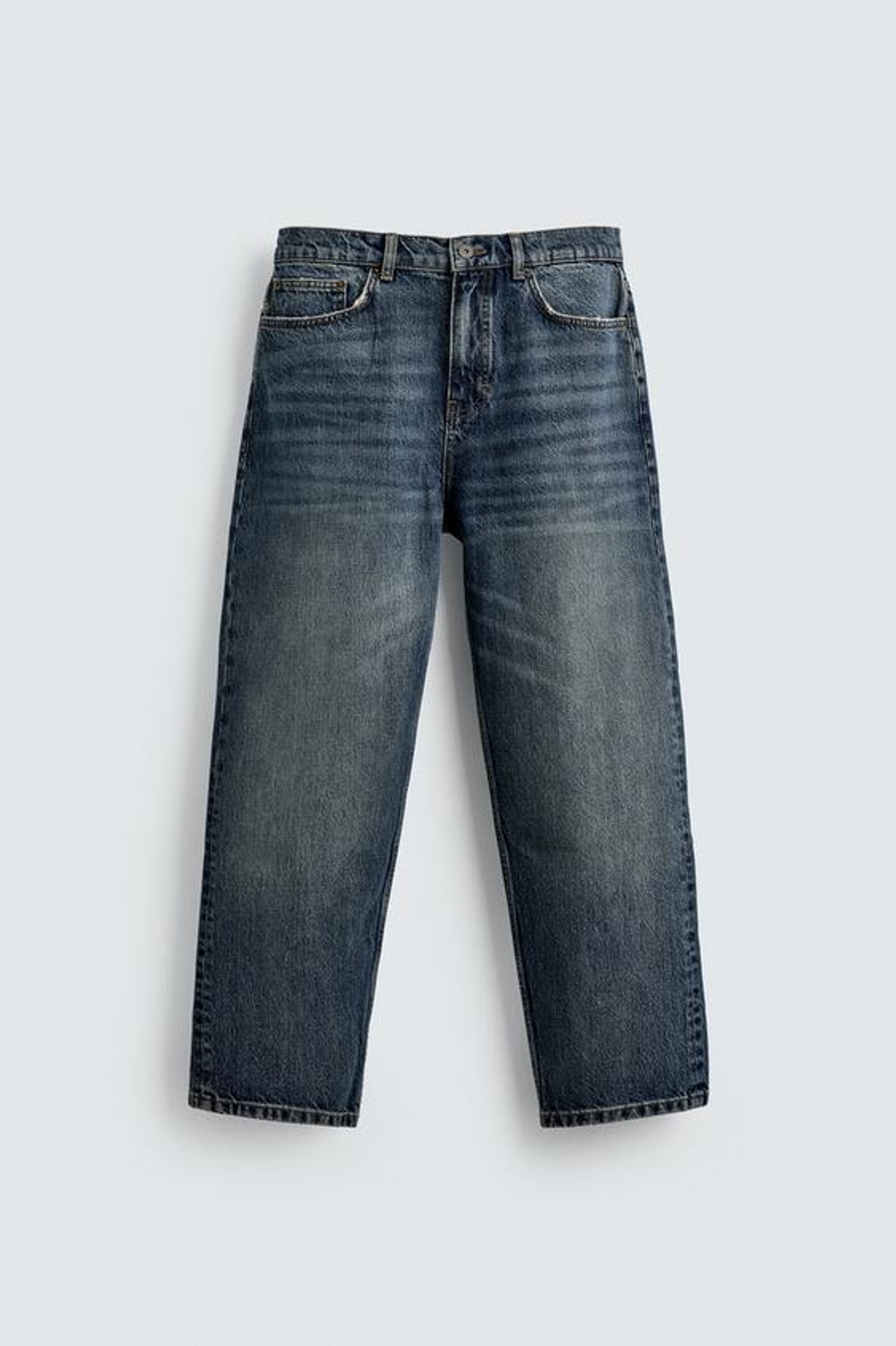 ZARA ДЖИНСЫ STRAIGHT ДЛИНОЙ ДО ЩИКОЛОТКИ, ВЫЦВЕТШИЙ СИНИЙ