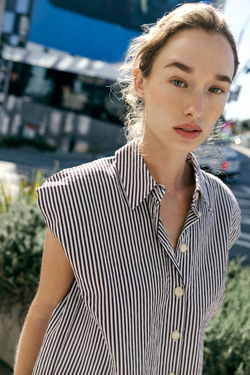 ZARA РУБАШКА С ОБЪЕМНЫМИ РУКАВАМИ, ПОЛОСКИ