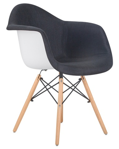 Стул обеденный DOBRIN DAW ROSS, ножки светлый бук, сиденье 012 белый пластик, чёрная ткань