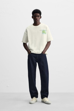 ZARA ТОЛСТОВКА С КОНТРАСТНОЙ НАШИВКОЙ, БЕЛЫЙ